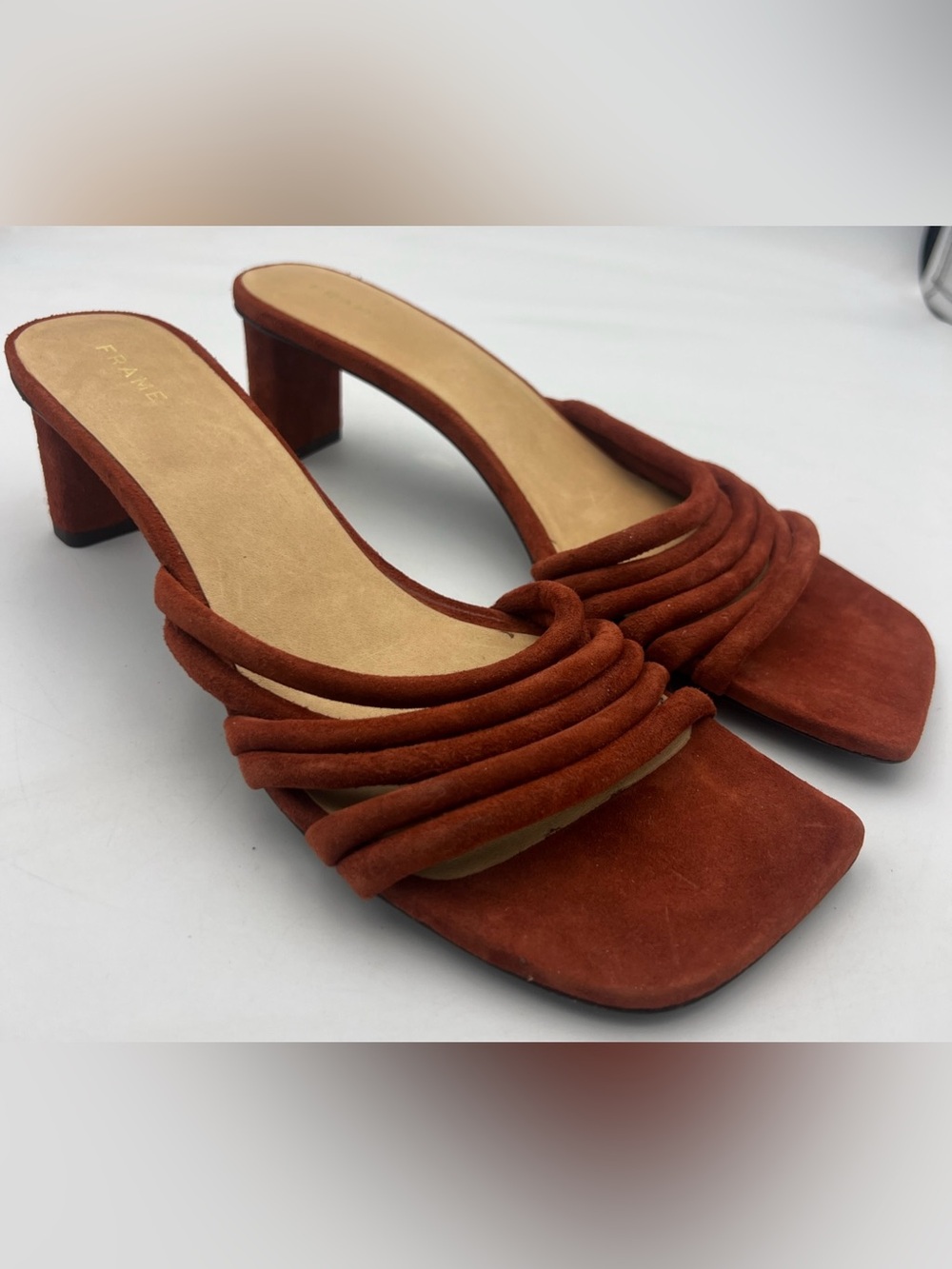 FRAME Le Tonga Suede Mules Sandal Strappy Rust Brown Slip On EU39.5 US9 $378 NEW